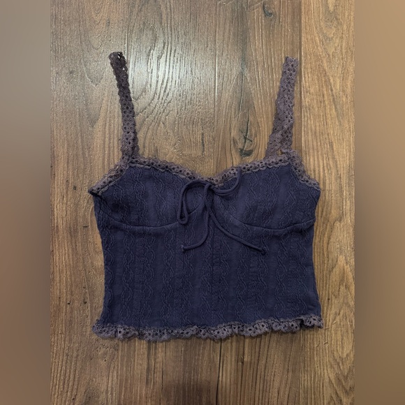 EDIKTED Lacey knit tank Navy Blue Women's Top - Picture 3 of 4